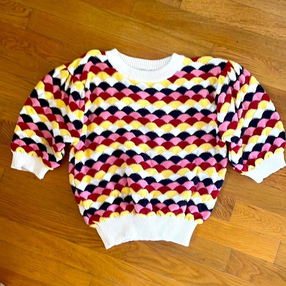 Zara short sleeved cotton rainbow knit sweater